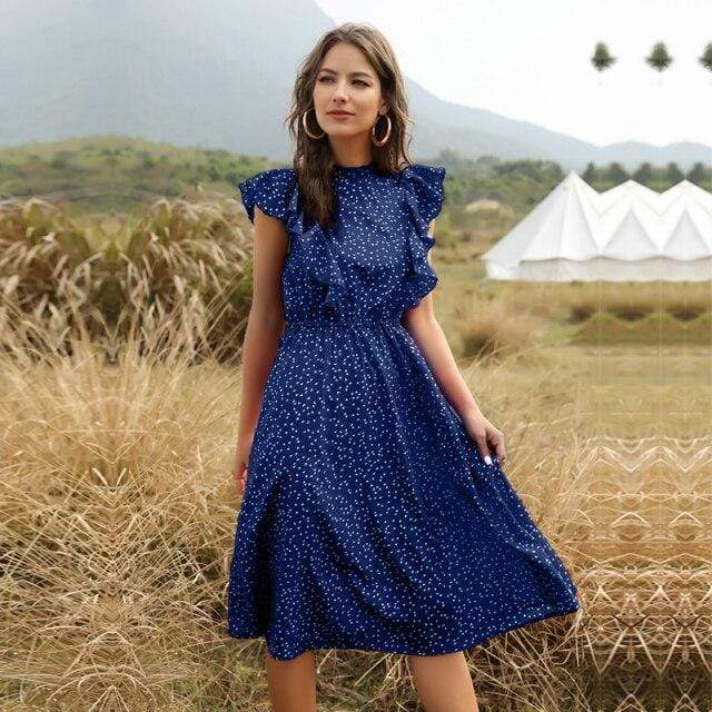 Robe midi à volant motif petit coeur ...